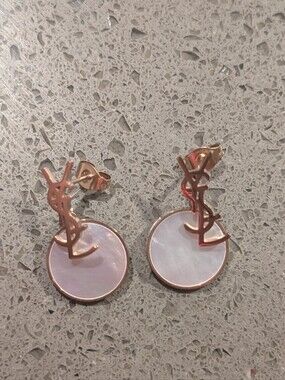 Rose Gold Monogram Drop Earrings with Mother-of-Pearl Discs Rosegold Inspired Fa